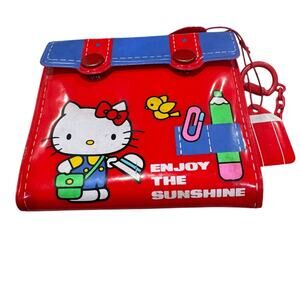 Vintage Hello Kitty Wallet Red Vinyl Close Snap WIth Card Holder